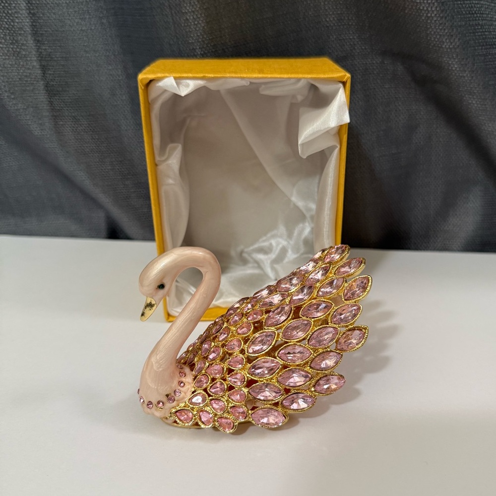 Pink Jeweled Swan Trinket Box